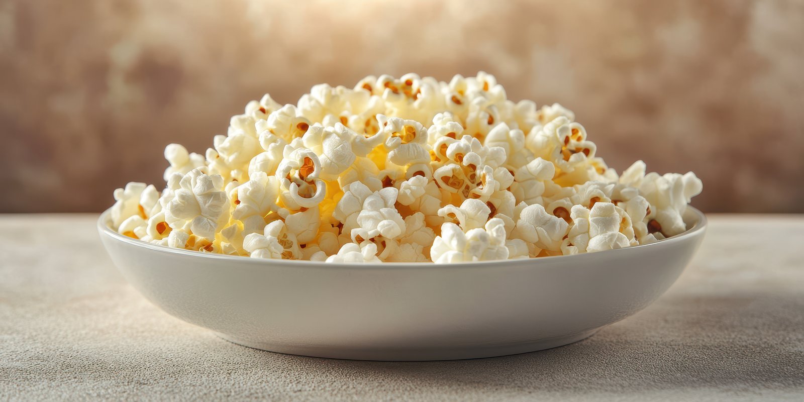 Delicious popcorn served in a white bowl, perfect for movie nights or snacking at home